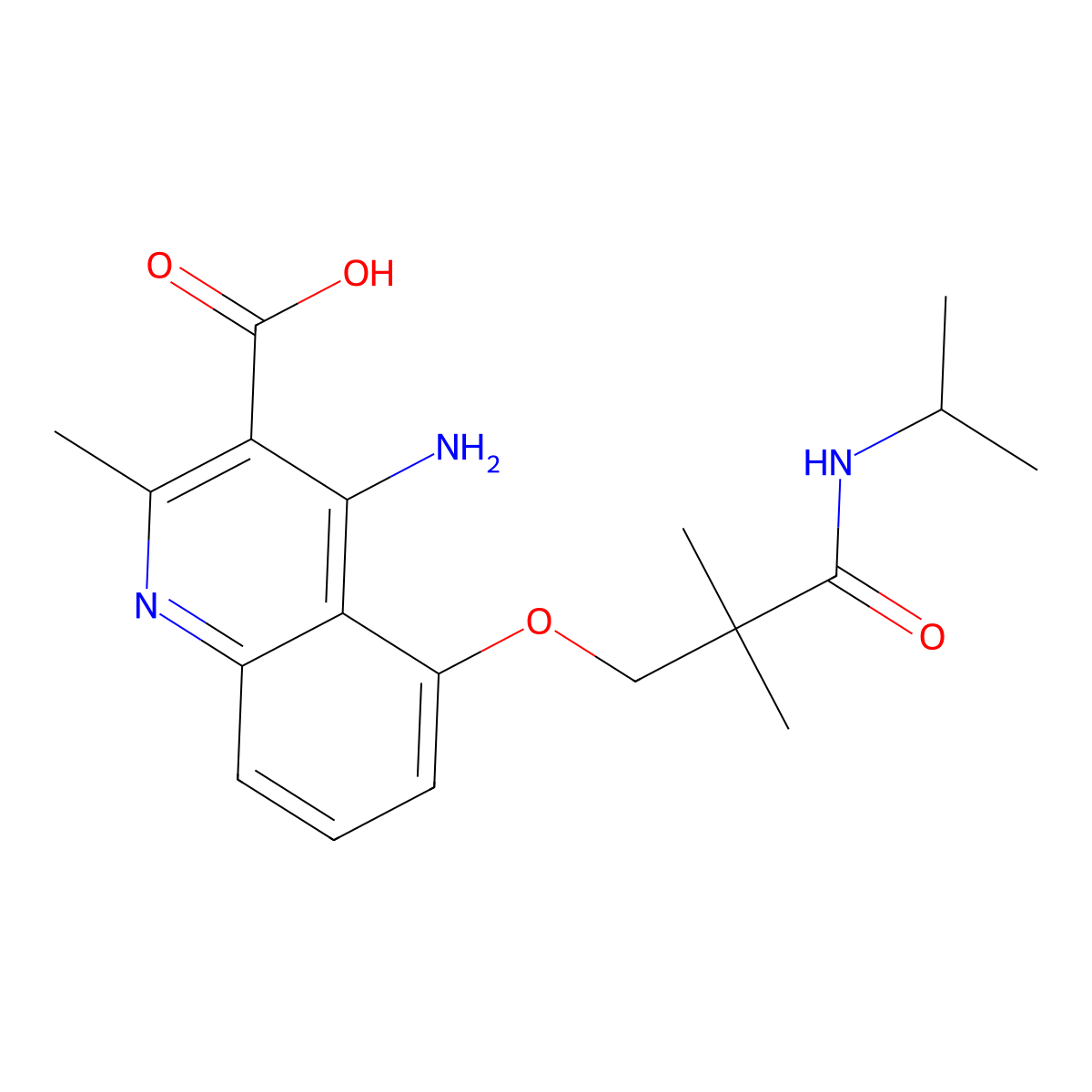 4-Amino-5-(3-(isopropylamino)-2,2-dimethyl-3-oxopropoxy)-2-methylquinoline-3-carboxylic acid molecular structure, CAS 1359963-68-0
