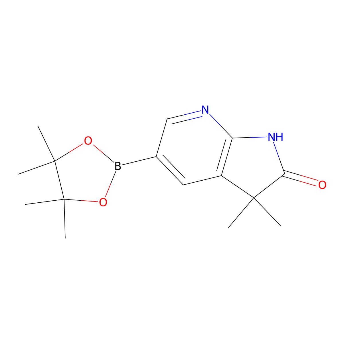 3,3-Dimethyl-5-(4,4,5,5-tetramethyl-1,3,2-dioxaborolan-2-yl)-1H-pyrrolo[2,3-b]pyridin-2(3H)-one molecular structure, CAS 1359968-87-8