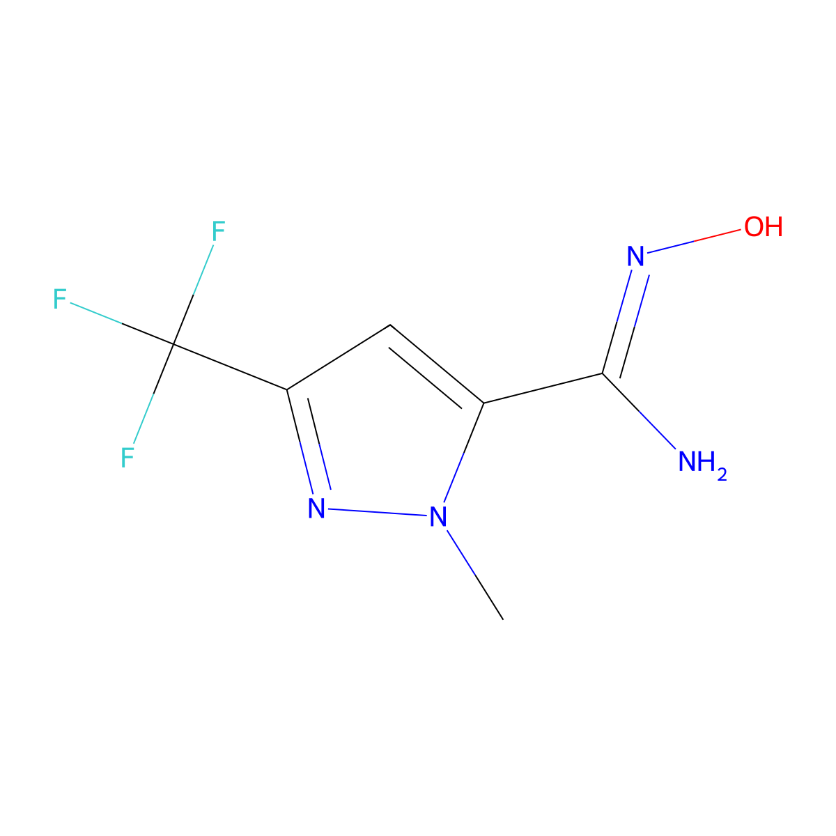 N'-hydroxy-1-methyl-3-(trifluoromethyl)-1H-pyrazole-5-carboximidamide molecular structure, CAS 1359996-85-2