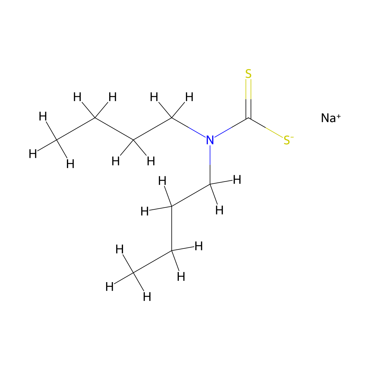 Sodium dibutyldithiocarbamate molecular structure, CAS 136-30-1