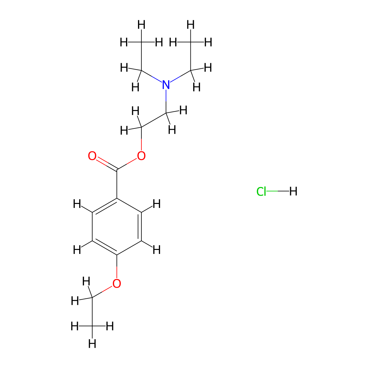 Benzoic acid, 4-ethoxy-, 2-(diethylamino)ethyl ester, hydrochloride (1:1) molecular structure, CAS 136-46-9
