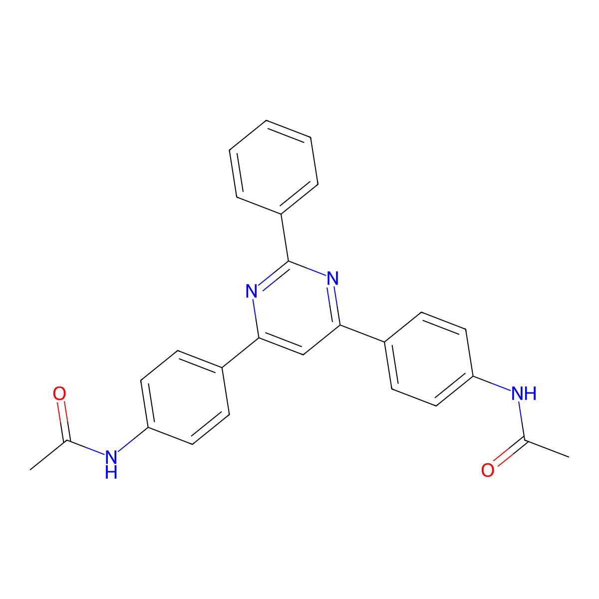 N-{4-[6-(4-Acetylamino-phenyl)-2-phenyl-pyrimidin-4-yl]-phenyl}-acetamide molecular structure, CAS 136009-76-2