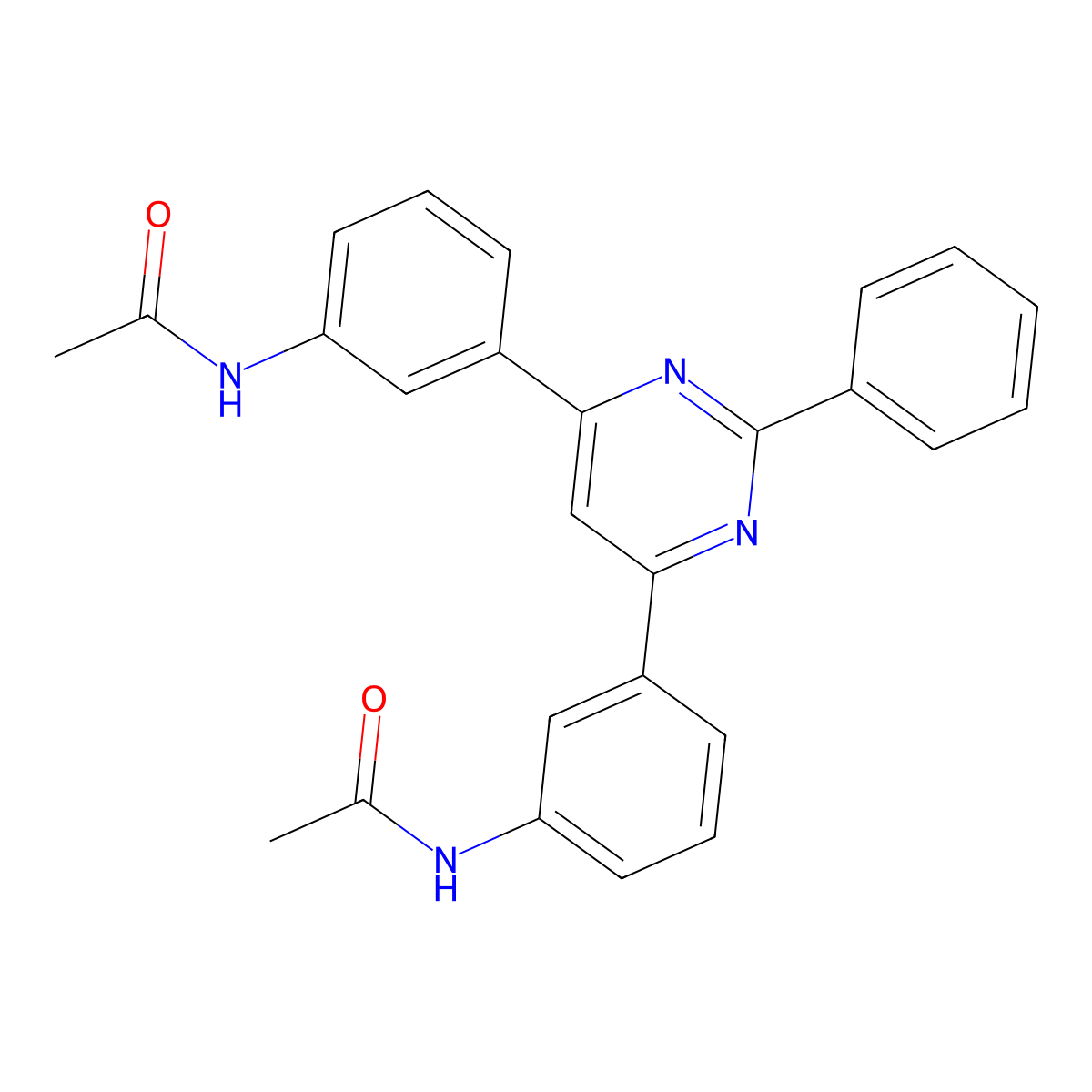 N-[3-[6-(3-acetamidophenyl)-2-phenylpyrimidin-4-yl]phenyl]acetamide molecular structure, CAS 136009-77-3