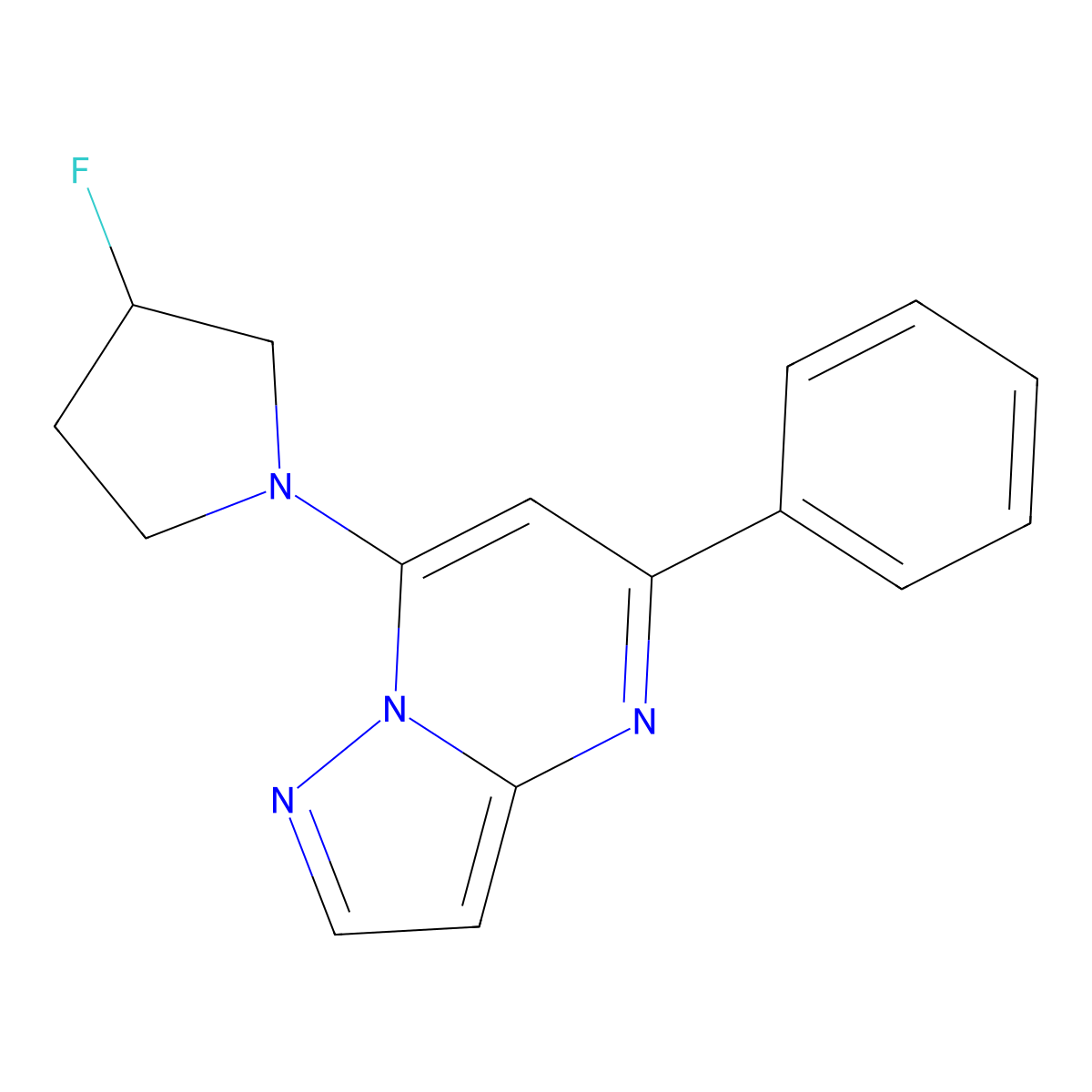 Pyrazolo[1,5-a]pyrimidine, 7-[(3S)-3-fluoro-1-pyrrolidinyl]-5-phenyl- molecular structure, CAS 1360111-88-1
