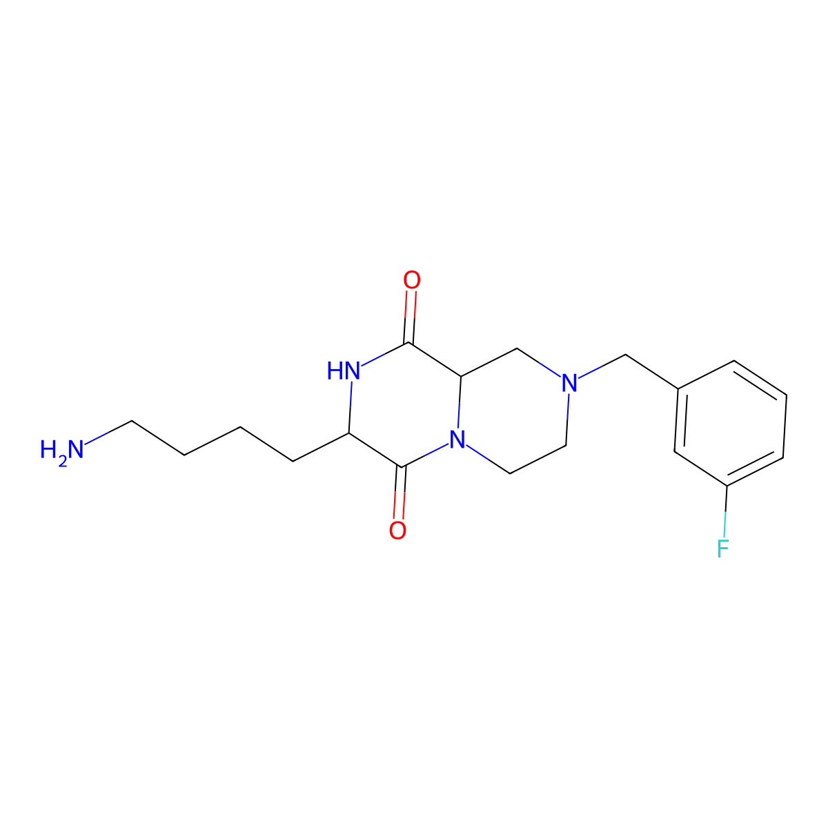 (3S,9aR)-3-(4-Aminobutyl)-8-(3-fluorobenzyl)hexahydro-1H-pyrazino[1,2-a]pyrazine-1,4(6H)-dione molecular structure, CAS 1360112-11-3