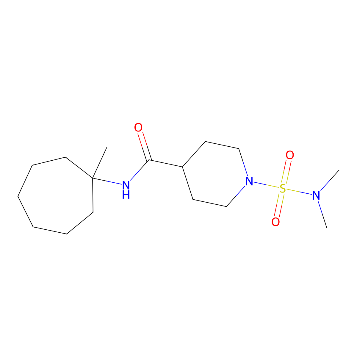 1-(dimethylsulfamoyl)-N-(1-methylcycloheptyl)piperidine-4-carboxamide molecular structure, CAS 1360210-67-8