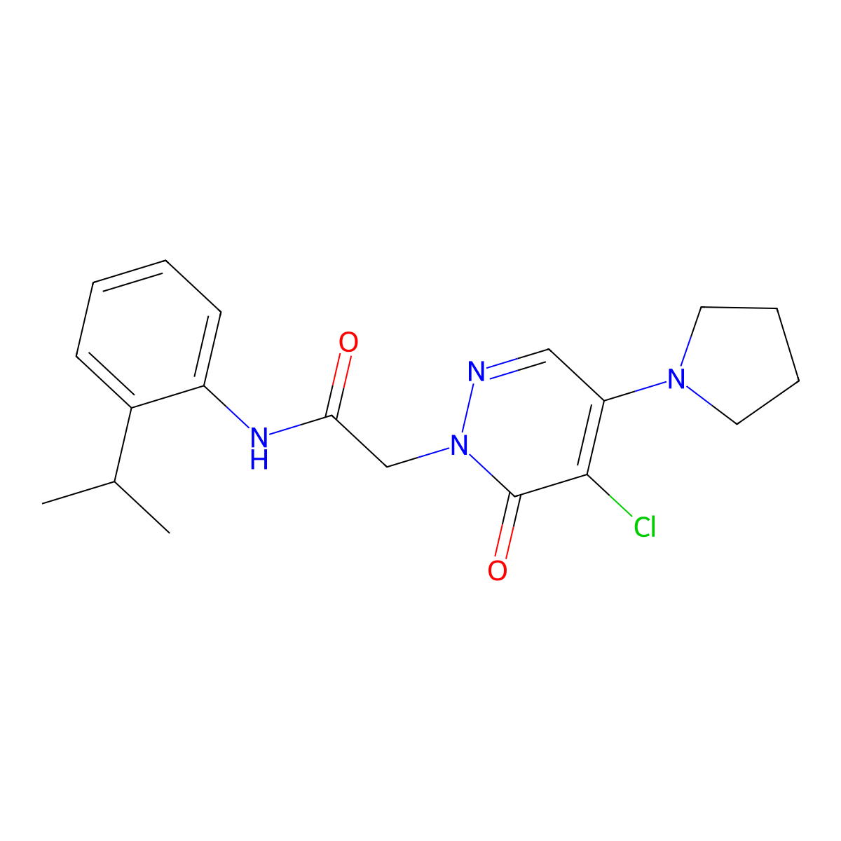 2-(5-chloro-6-oxo-4-(pyrrolidin-1-yl)pyridazin-1(6H)-yl)-N-(2-isopropylphenyl)acetamide molecular structure, CAS 1360213-08-6