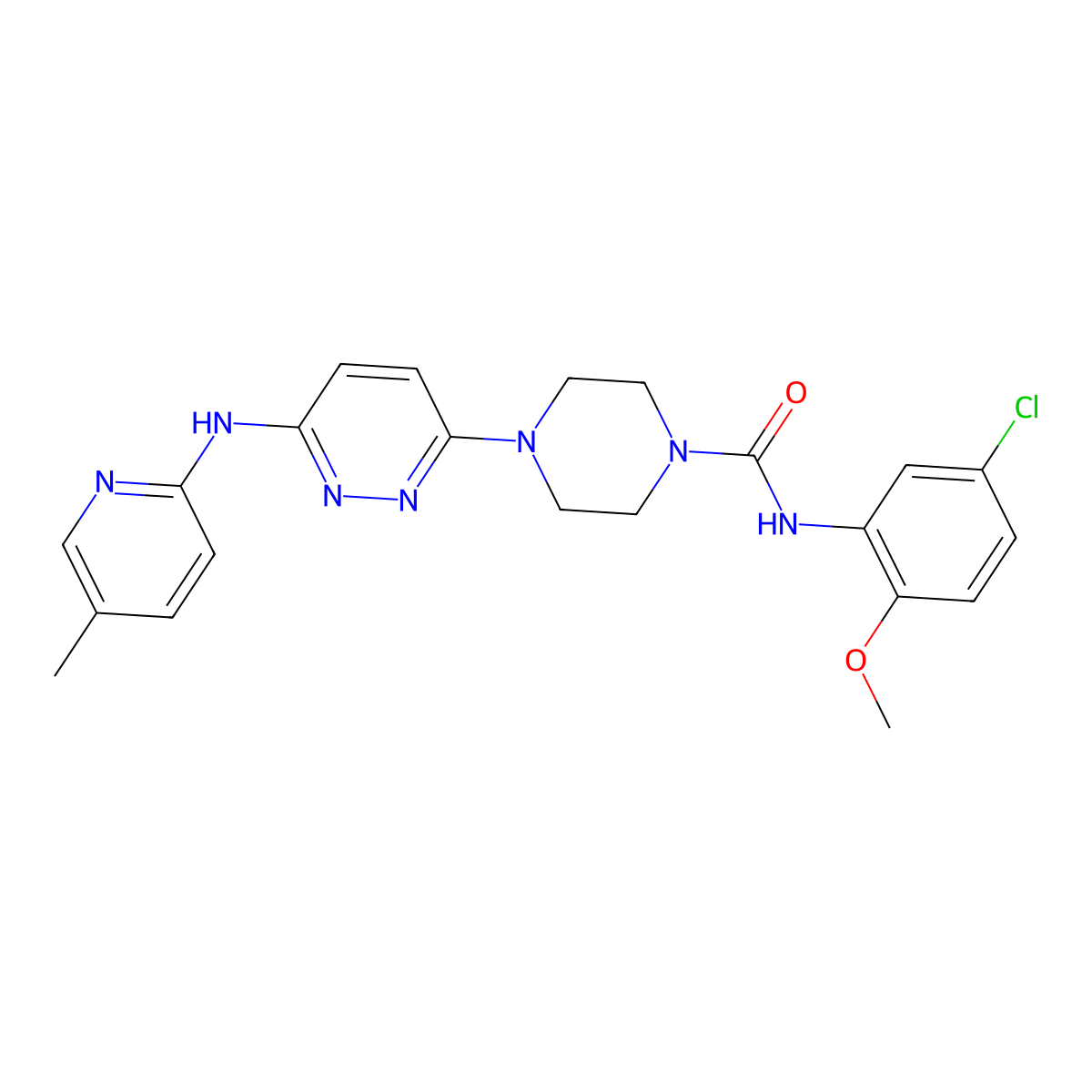 N-(5-chloro-2-methoxyphenyl)-4-(6-((5-methylpyridin-2-yl)amino)pyridazin-3-yl)piperazine-1-carboxamide molecular structure, CAS 1360233-79-9