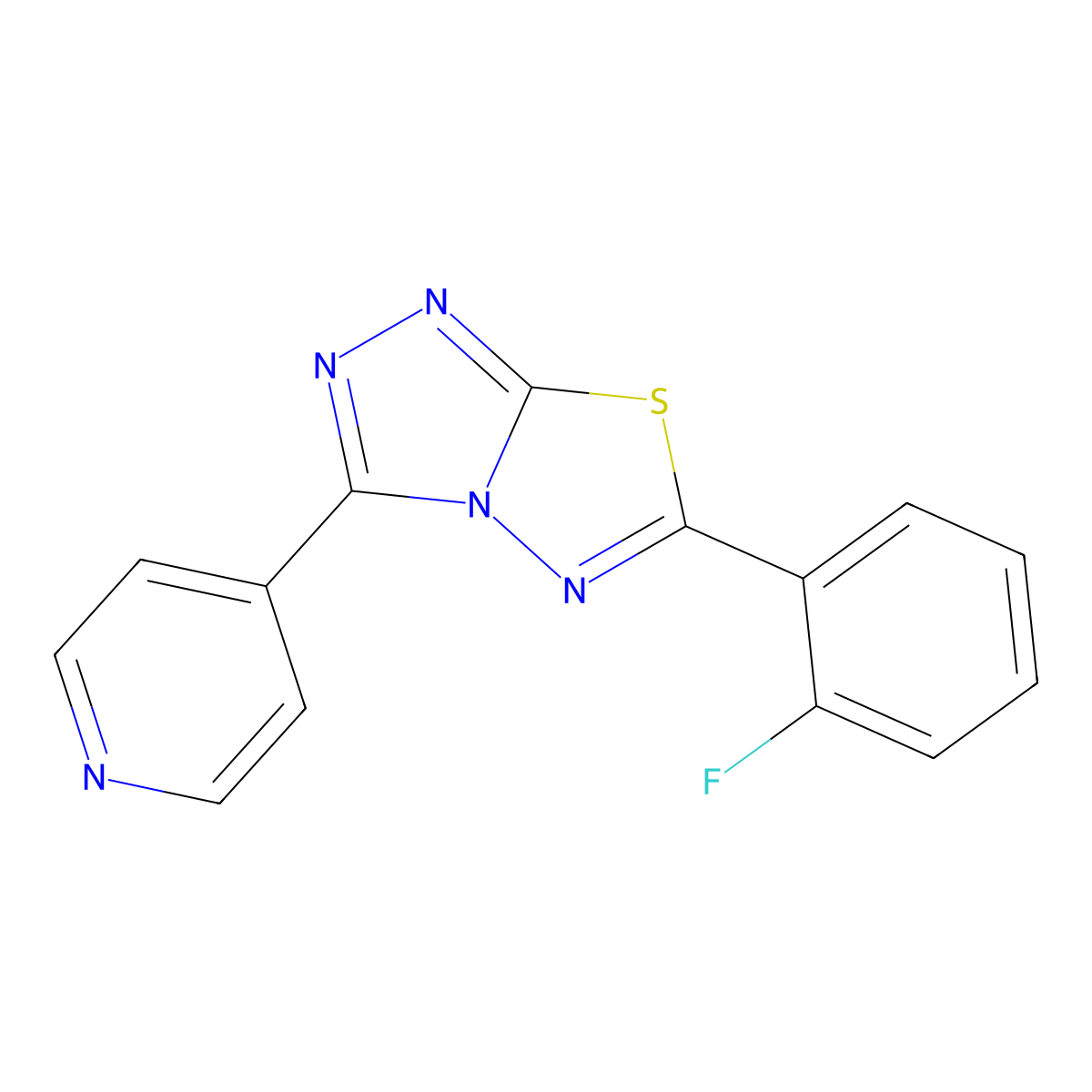 6-(2-Fluorophenyl)-3-(4-pyridinyl)[1,2,4]triazolo[3,4-b][1,3,4]thiadiazole molecular structure, CAS 136025-36-0