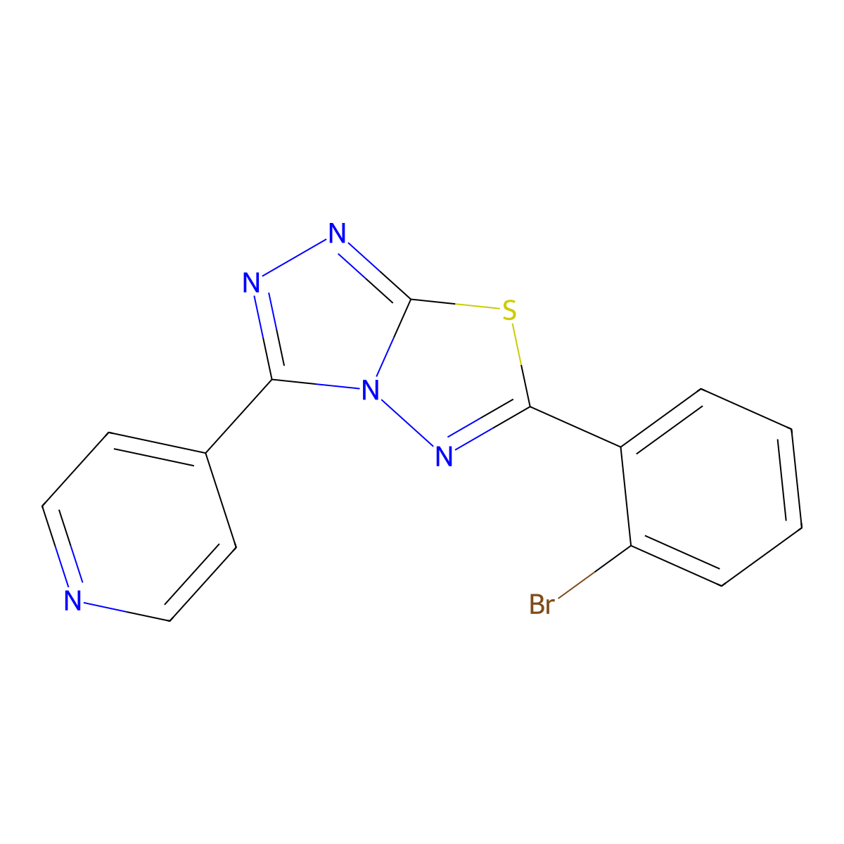6-(2-Bromophenyl)-3-pyridin-4-yl-[1,2,4]triazolo[3,4-b][1,3,4]thiadiazole molecular structure, CAS 136025-41-7