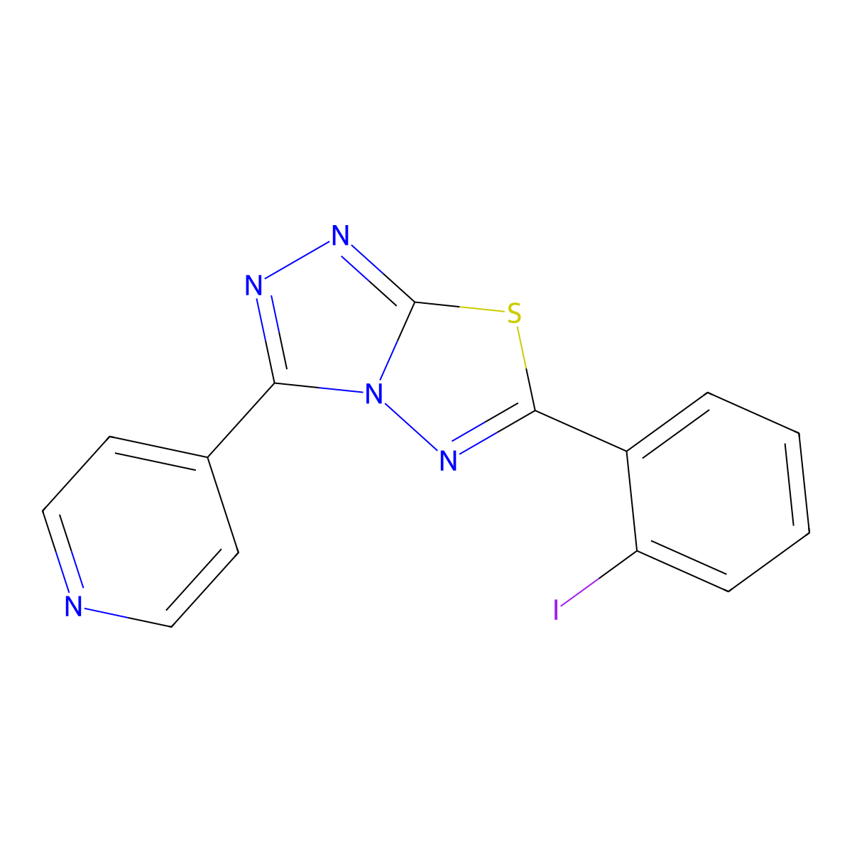 6-(2-Iodophenyl)-3-pyridin-4-yl-[1,2,4]triazolo[3,4-b][1,3,4]thiadiazole molecular structure, CAS 136025-44-0