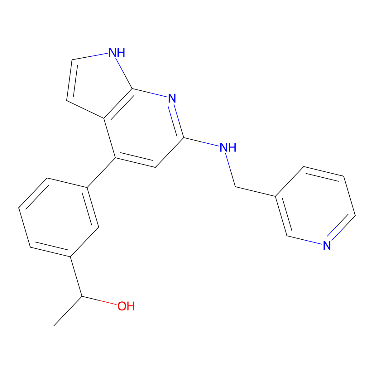 1-[3-[6-(pyridin-3-ylmethylamino)-1H-pyrrolo[2,3-b]pyridin-4-yl]phenyl]ethanol molecular structure, CAS 1360251-05-3