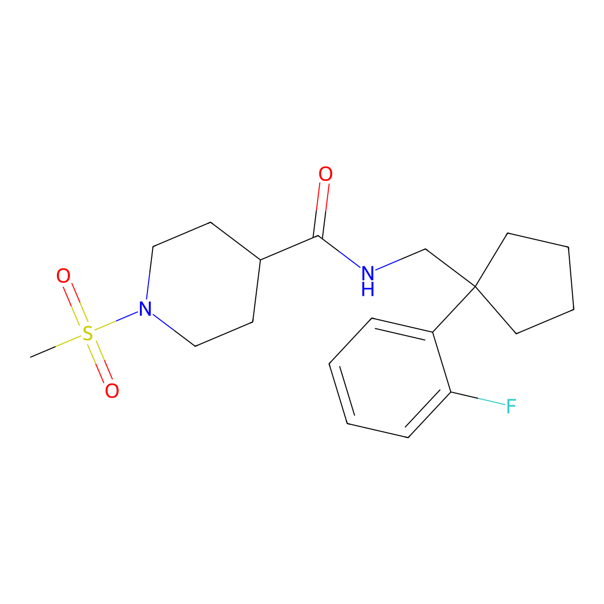 N-{[1-(2-fluorophenyl)cyclopentyl]methyl}-1-(methylsulfonyl)piperidine-4-carboxamide molecular structure, CAS 1360262-74-3