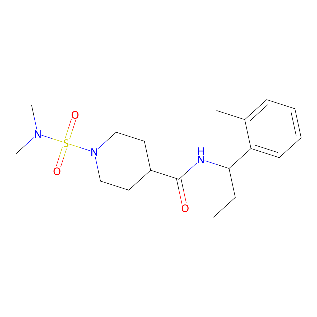 1-(dimethylsulfamoyl)-N-[1-(2-methylphenyl)propyl]piperidine-4-carboxamide molecular structure, CAS 1360265-56-0