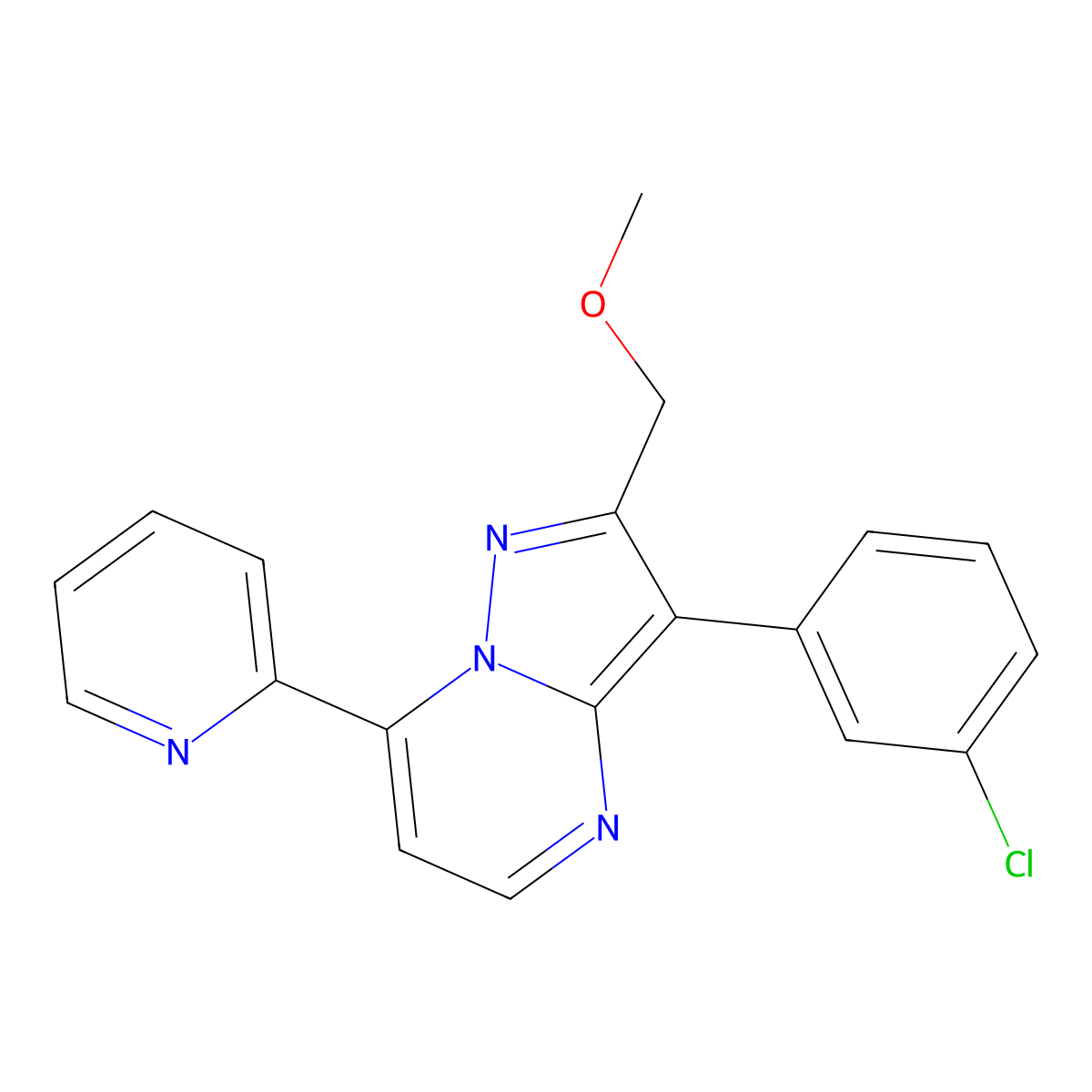 3-(3-Chlorophenyl)-2-(methoxymethyl)-7-(pyridin-2-yl)pyrazolo[1,5-a]pyrimidine molecular structure, CAS 1360267-68-0
