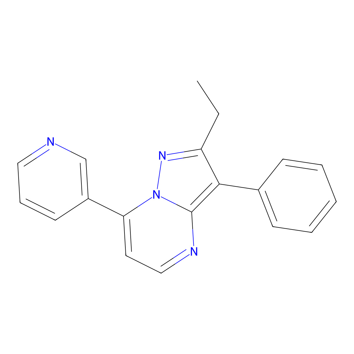 2-Ethyl-3-phenyl-7-pyridin-3-ylpyrazolo[1,5-a]pyrimidine molecular structure, CAS 1360271-07-3