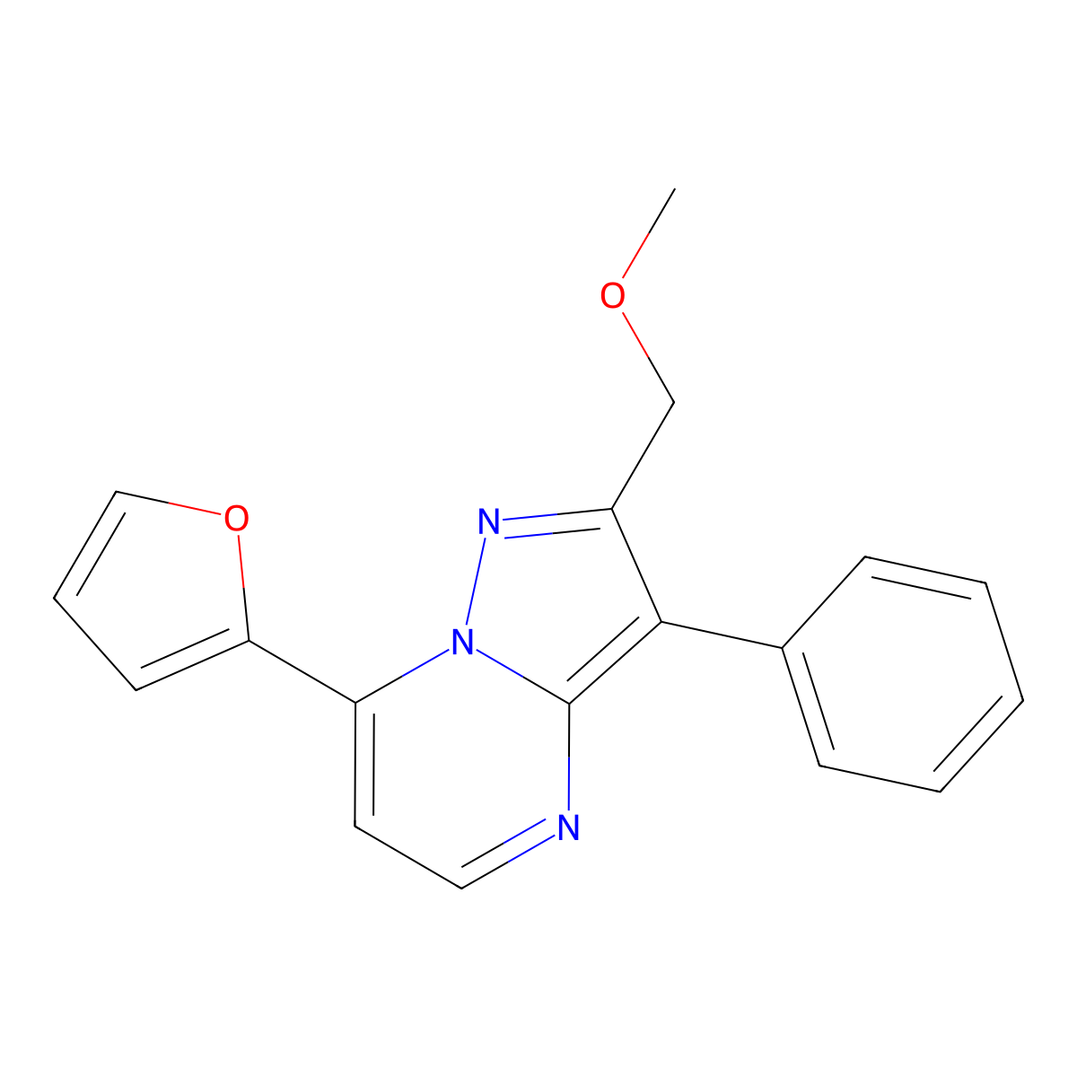 7-(Furan-2-yl)-2-(methoxymethyl)-3-phenylpyrazolo[1,5-a]pyrimidine molecular structure, CAS 1360276-19-2