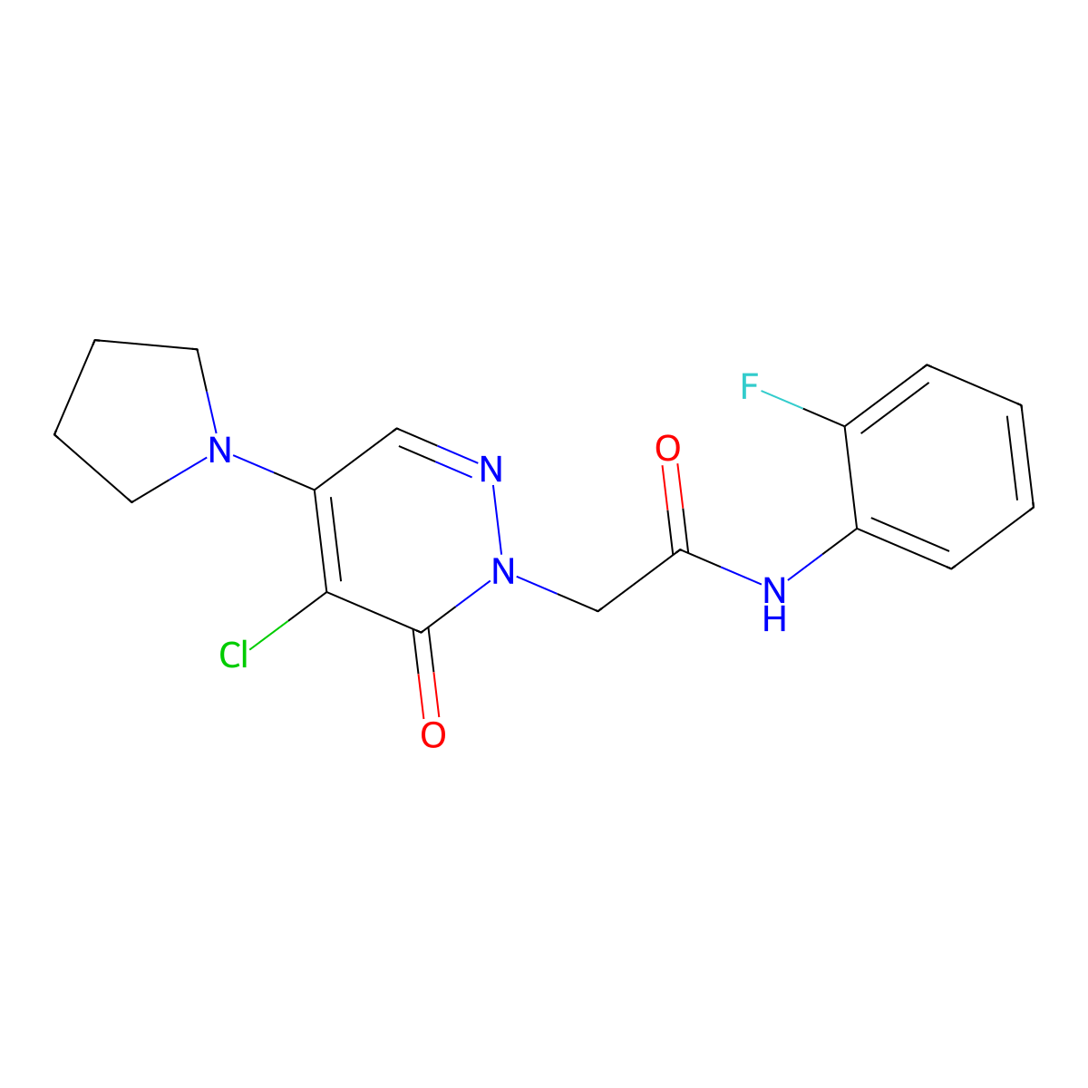 2-(5-chloro-6-oxo-4-(pyrrolidin-1-yl)pyridazin-1(6H)-yl)-N-(2-fluorophenyl)acetamide molecular structure, CAS 1360277-32-2