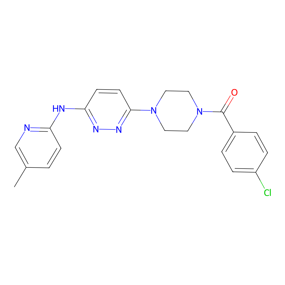 (4-Chlorophenyl)(4-(6-((5-methylpyridin-2-yl)amino)pyridazin-3-yl)piperazin-1-yl)methanone molecular structure, CAS 1360279-45-3