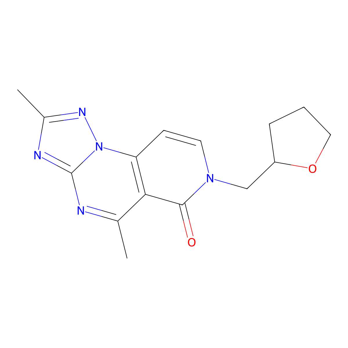 2,5-dimethyl-7-((tetrahydrofuran-2-yl)methyl)pyrido[3,4-e][1,2,4]triazolo[1,5-a]pyrimidin-6(7H)-one molecular structure, CAS 1360280-80-3