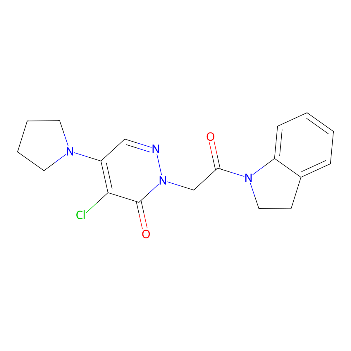 4-chloro-2-(2-(indolin-1-yl)-2-oxoethyl)-5-(pyrrolidin-1-yl)pyridazin-3(2H)-one molecular structure, CAS 1360285-78-4