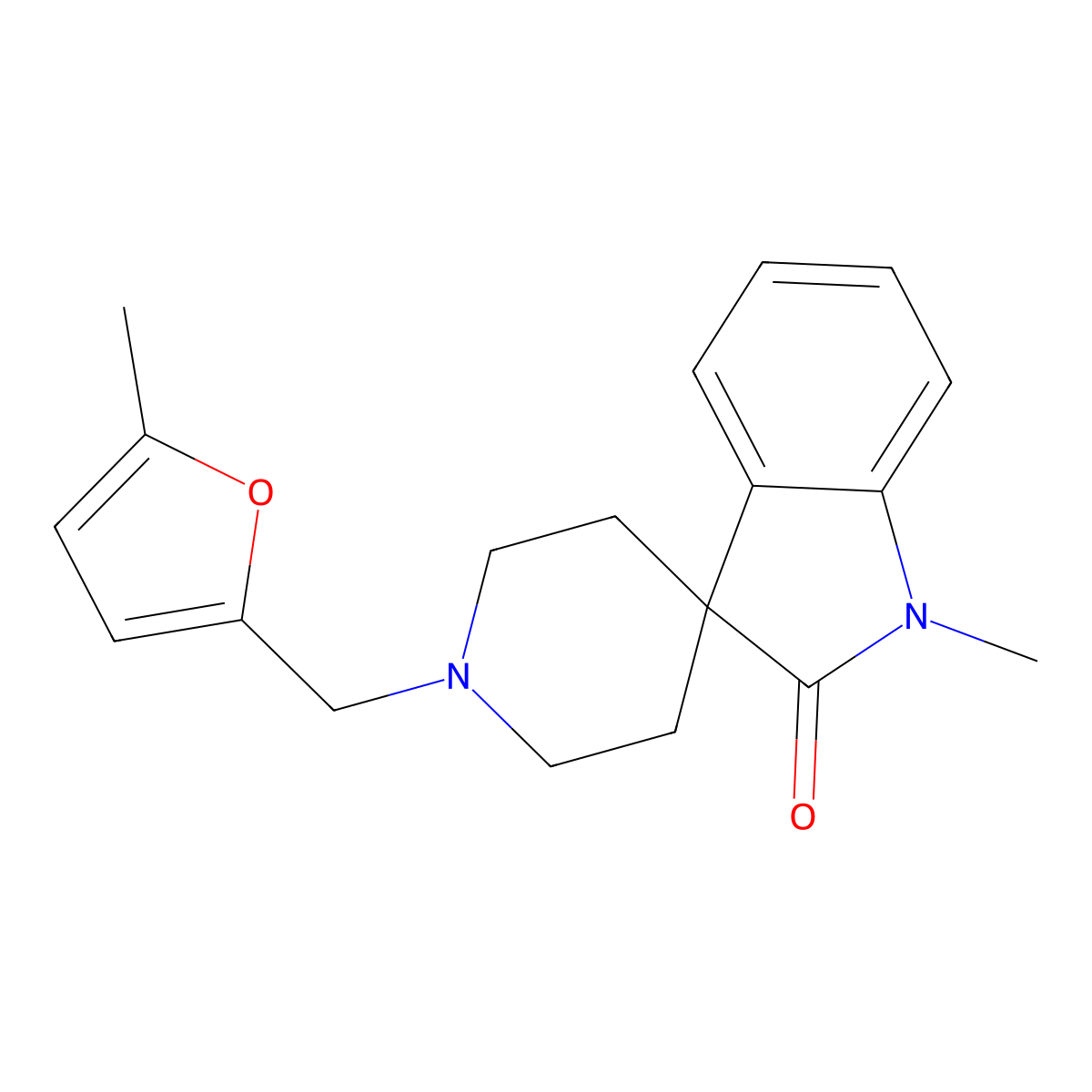 1-Methyl-1'-((5-methylfuran-2-yl)methyl)spiro[indoline-3,4'-piperidin]-2-one molecular structure, CAS 1360287-64-4