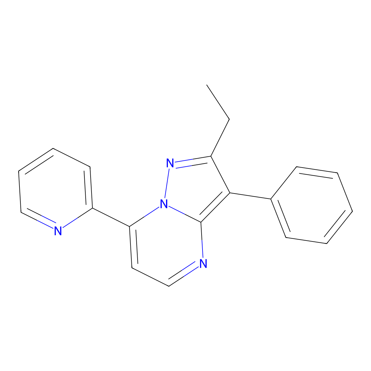 2-Ethyl-3-phenyl-7-pyridin-2-ylpyrazolo[1,5-a]pyrimidine molecular structure, CAS 1360365-37-2