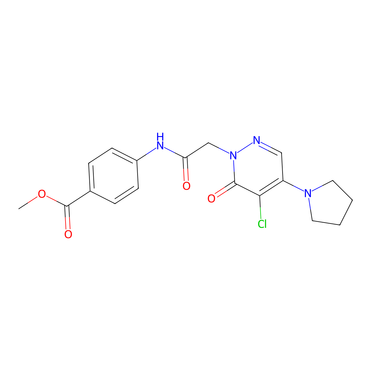 methyl 4-(2-(5-chloro-6-oxo-4-(pyrrolidin-1-yl)pyridazin-1(6H)-yl)acetamido)benzoate molecular structure, CAS 1360368-61-1