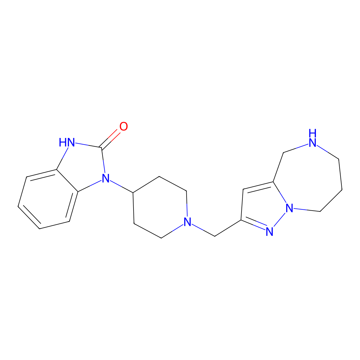 1,3-Dihydro-1-[1-[(5,6,7,8-tetrahydro-4H-pyrazolo[1,5-a][1,4]diazepin-2-yl)methyl]piperidin-4-yl]-2H-benzo[d]imidazol-2-one molecular structure, CAS 1360378-25-1