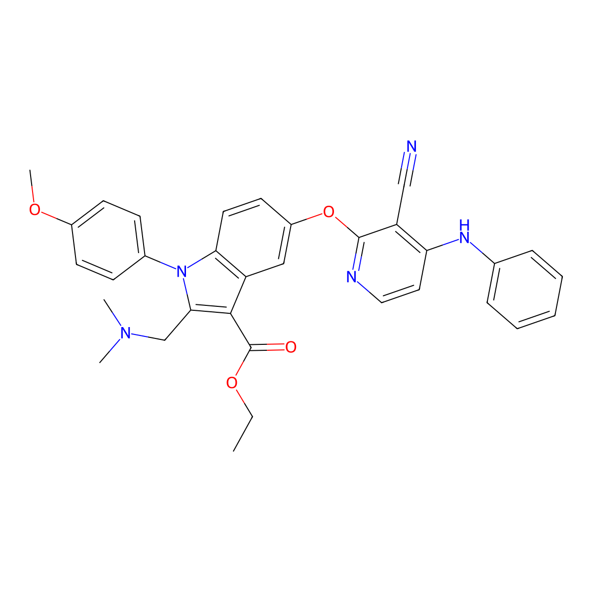 1-(4-Methoxyphenyl)-2-[(dimethylamino)methyl]-5-[3-cyano-4-(phenylamino)pyridin-2-yloxy]-1H-indole-3-carboxylic acid ethyl ester molecular structure, CAS 136038-50-1