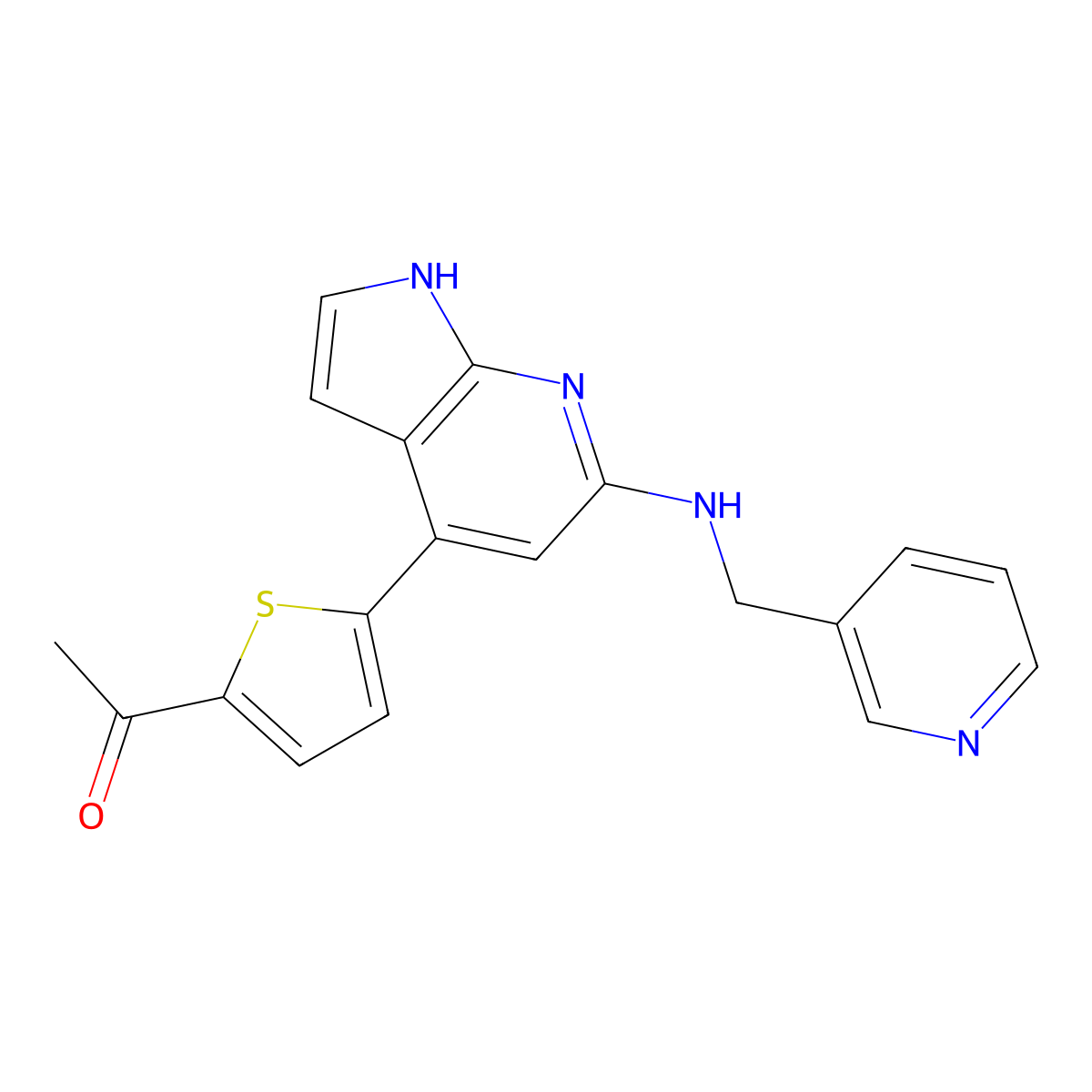 1-[5-[6-[(3-Pyridylmethyl)amino]-7-azaindole-4-yl]-2-thienyl]ethanone molecular structure, CAS 1360381-56-1