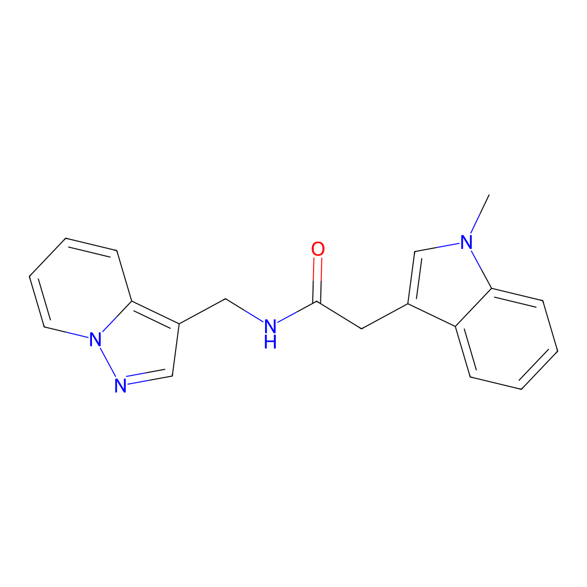 2-(1-methyl-1H-indol-3-yl)-N-(pyrazolo[1,5-a]pyridin-3-ylmethyl)acetamide molecular structure, CAS 1360384-46-8