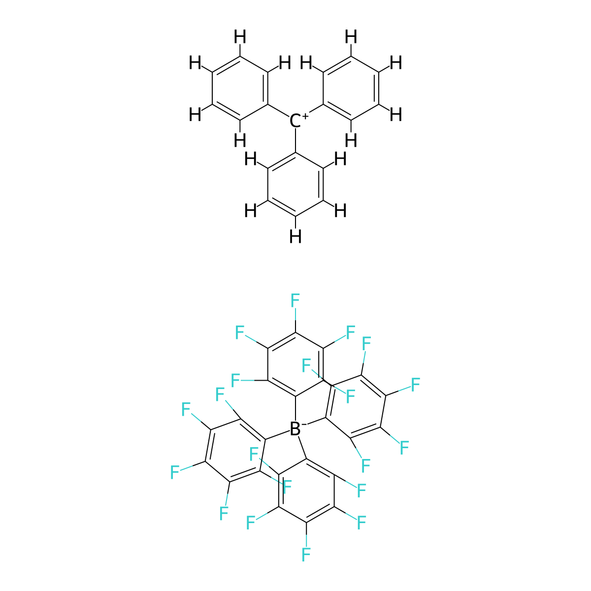 Triphenylmethylium tetrakis(pentafluorophenyl)borate molecular structure, CAS 136040-19-2