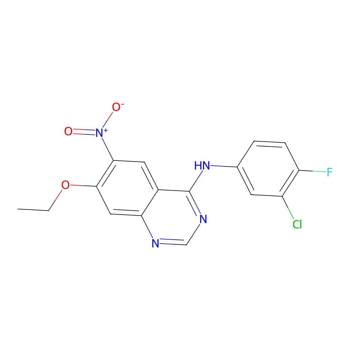 N-(3-chloro-4-fluorophenyl)-7-ethoxy-6-nitroquinazolin-4-amine molecular structure, CAS 1360430-70-1