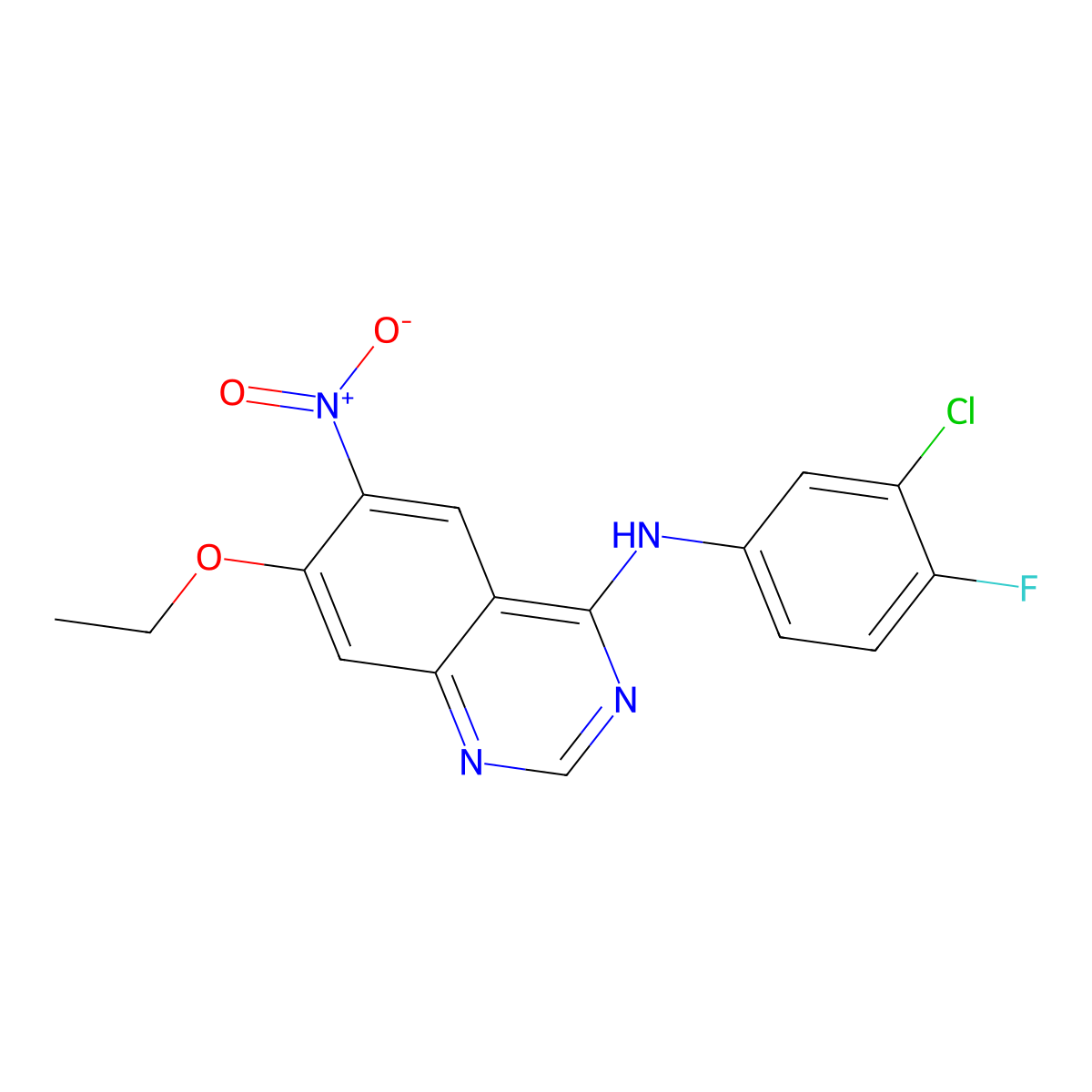 N-(3-chloro-4-fluorophenyl)-7-ethoxy-6-nitroquinazolin-4-amine molecular structure, CAS 1360430-70-1
