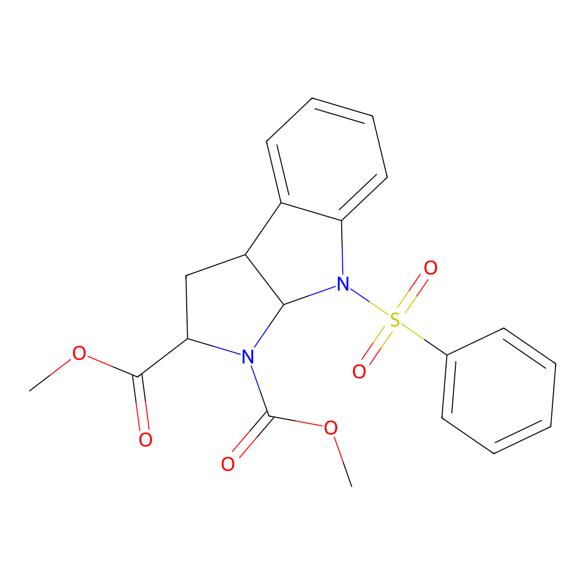 dimethyl (2S,3aS,8bR)-4-(benzenesulfonyl)-1,2,3a,8b-tetrahydropyrrolo[2,3-b]indole-2,3-dicarboxylate molecular structure, CAS 136057-11-9