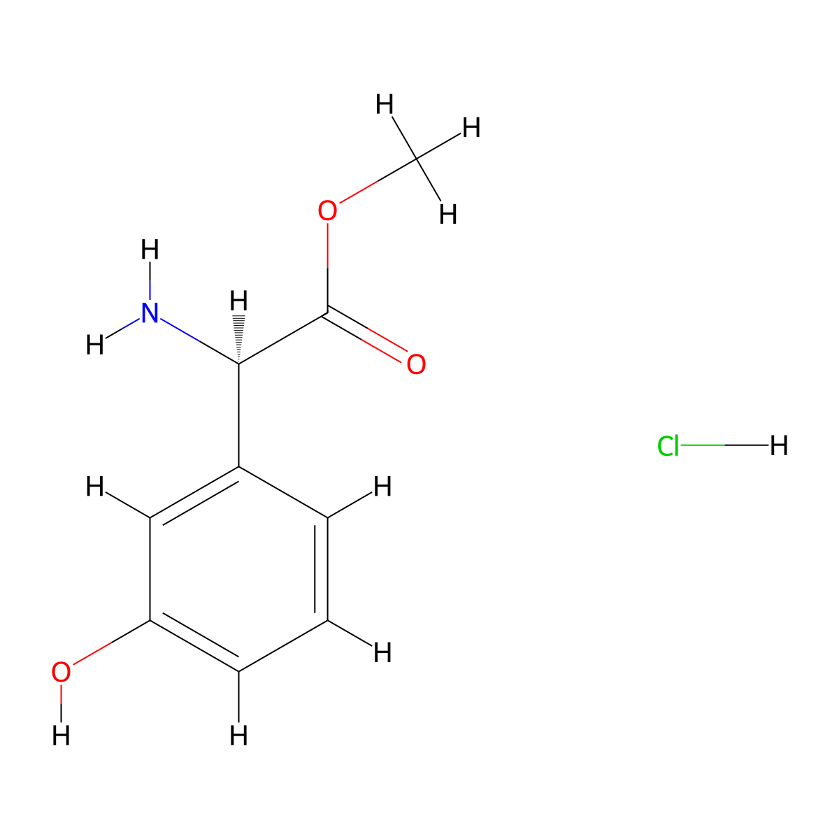Methyl (R)-2-amino-2-(3-hydroxyphenyl)acetate hydrochloride molecular structure, CAS 136057-18-6