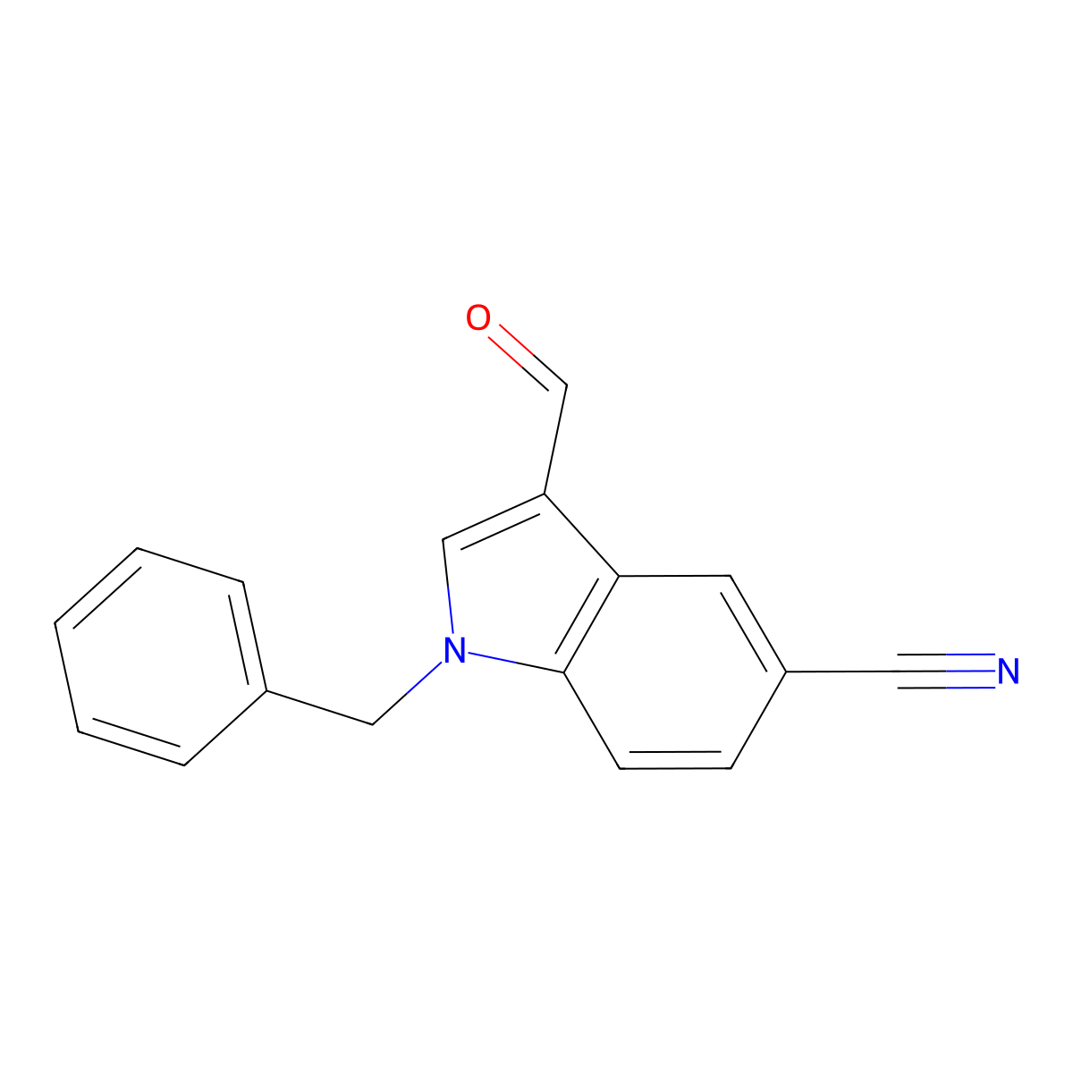 1H-Indole-5-carbonitrile, 3-formyl-1-(phenylmethyl)- molecular structure, CAS 1360583-74-9