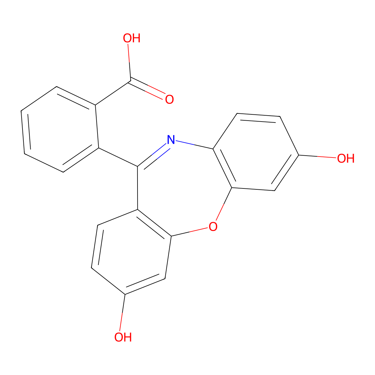 2-(3,7-Dihydroxy-dibenzo[b,f][1,4]oxazepin-11-yl)-benzoic acid molecular structure, CAS 13606-02-5