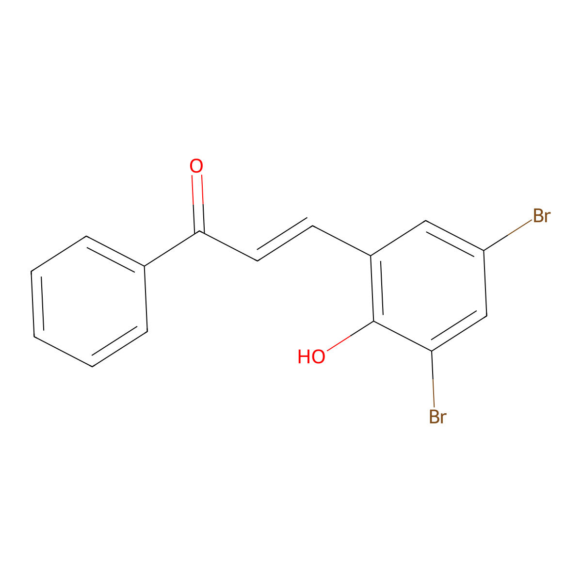 (E)-3-(3,5-dibromo-2-hydroxyphenyl)-1-phenylprop-2-en-1-one molecular structure, CAS 136068-46-7