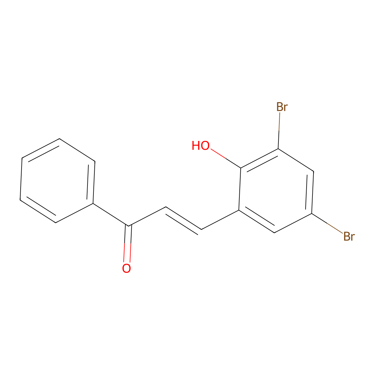 (E)-3-(3,5-dibromo-2-hydroxyphenyl)-1-phenylprop-2-en-1-one molecular structure, CAS 136068-46-7