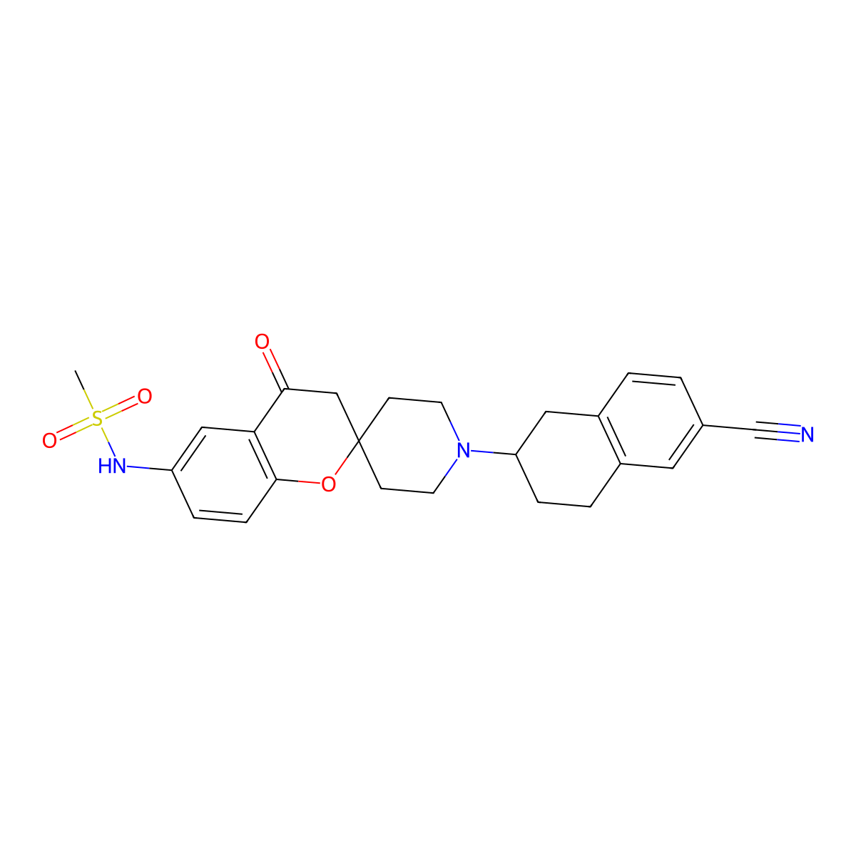 N-[1'-[(2R)-6-Cyano-1,2,3,4-tetrahydro-2-naphthalenyl]-3,4-dihydro-4-oxospiro[2H-1-benzopyran-2,4'-piperidin]-6-yl]methanesulfonamide molecular structure, CAS 136079-88-4