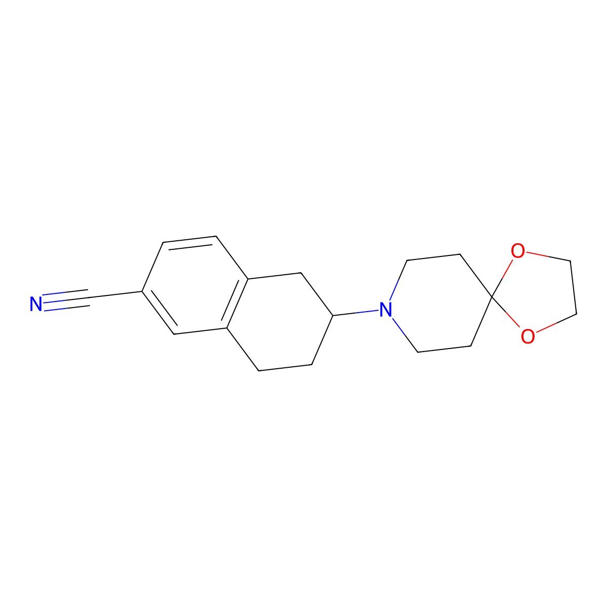 6-(1,4-Dioxa-8-azaspiro[4.5]decan-8-yl)-5,6,7,8-tetrahydronaphthalene-2-carbonitrile molecular structure, CAS 136081-51-1