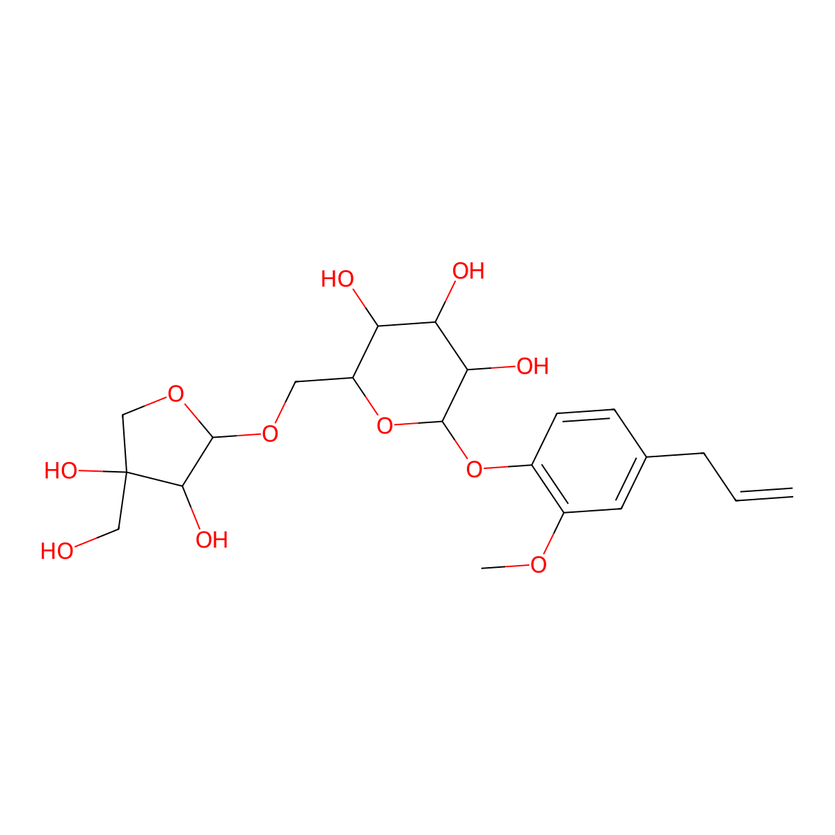 2-Methoxy-4-allylphenyl 6-O-D-apio-beta-D-furanosyl-beta-D-glucopyranoside molecular structure, CAS 136083-96-0