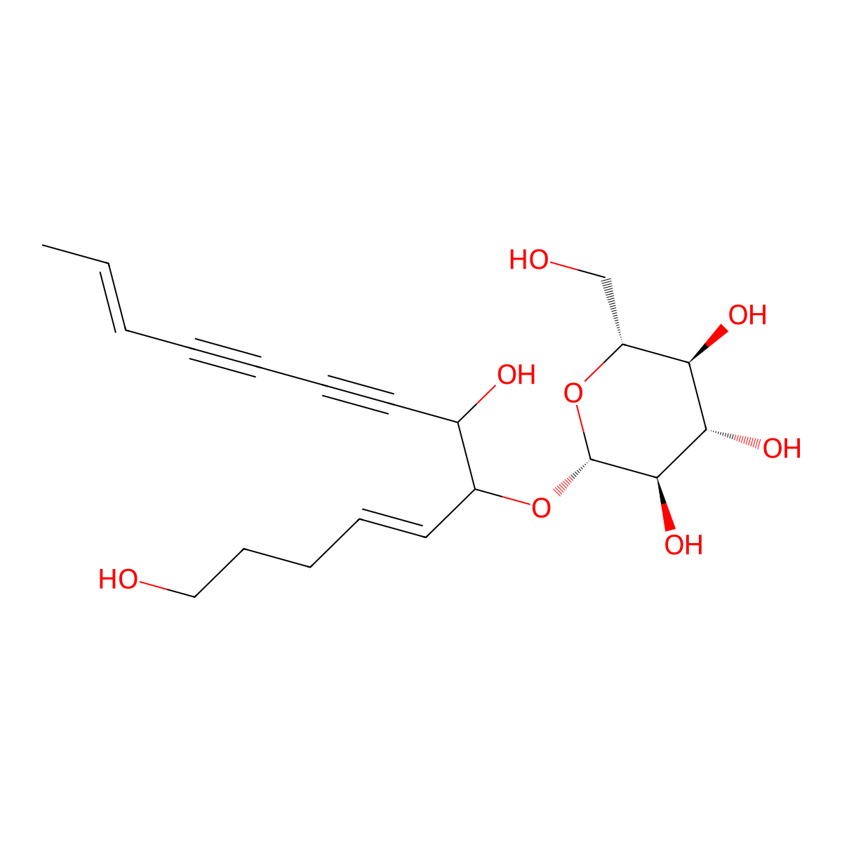 (4E,12E)-1,7-Dihydroxytetradeca-4,12-diene-8,10-diyn-6-yl beta-D-glucopyranoside molecular structure, CAS 136085-37-5