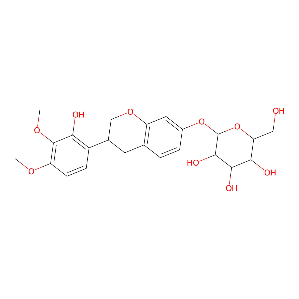 (3R)-7,2'-dihydroxy-3',4'-dimethoxyisoflavan-7-O-beta-D-glucopyranoside molecular structure, CAS 136087-29-1