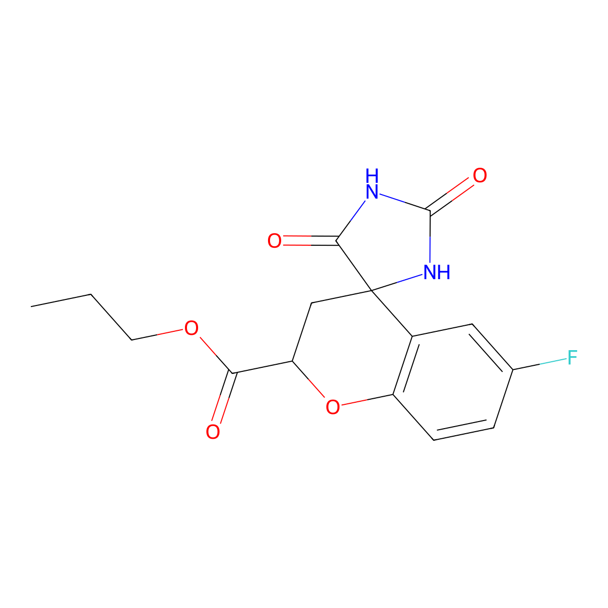 (2S,4S)-Propyl 6-fluoro-2',5'-dioxospiro[chroman-4,4'-imidazolidine]-2-carboxylate molecular structure, CAS 136087-83-7