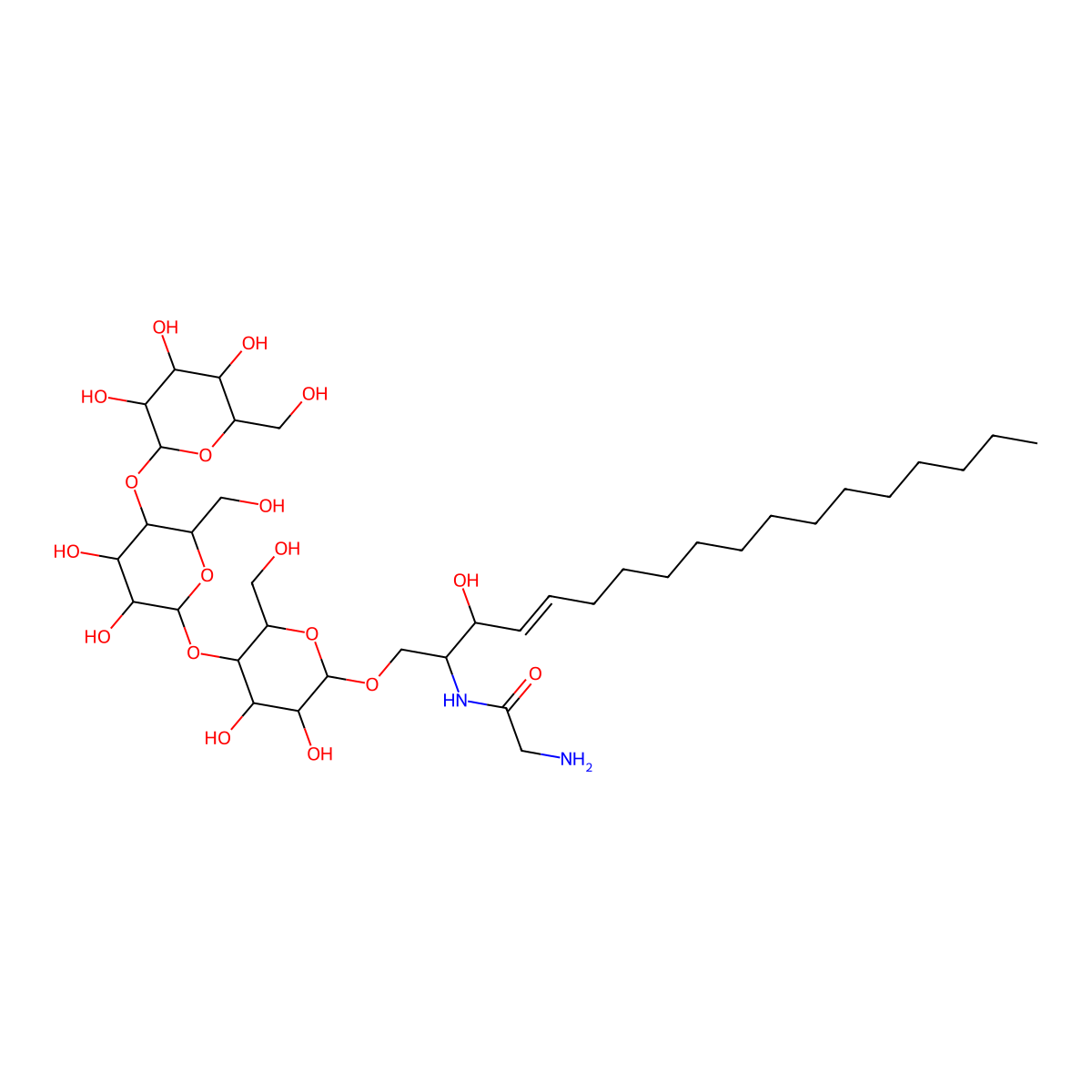 2-amino-N-[(1S,2R,3E)-1-[[(O-alpha-D-galactopyranosyl-(1-->4)-O-beta-D-galactopyranosyl-(1-->4)-beta-D-glucopyranosyl)oxy]methyl]-2-hydroxy-3-heptadecen-1-yl]-acetamide molecular structure, CAS 1360882-59-2