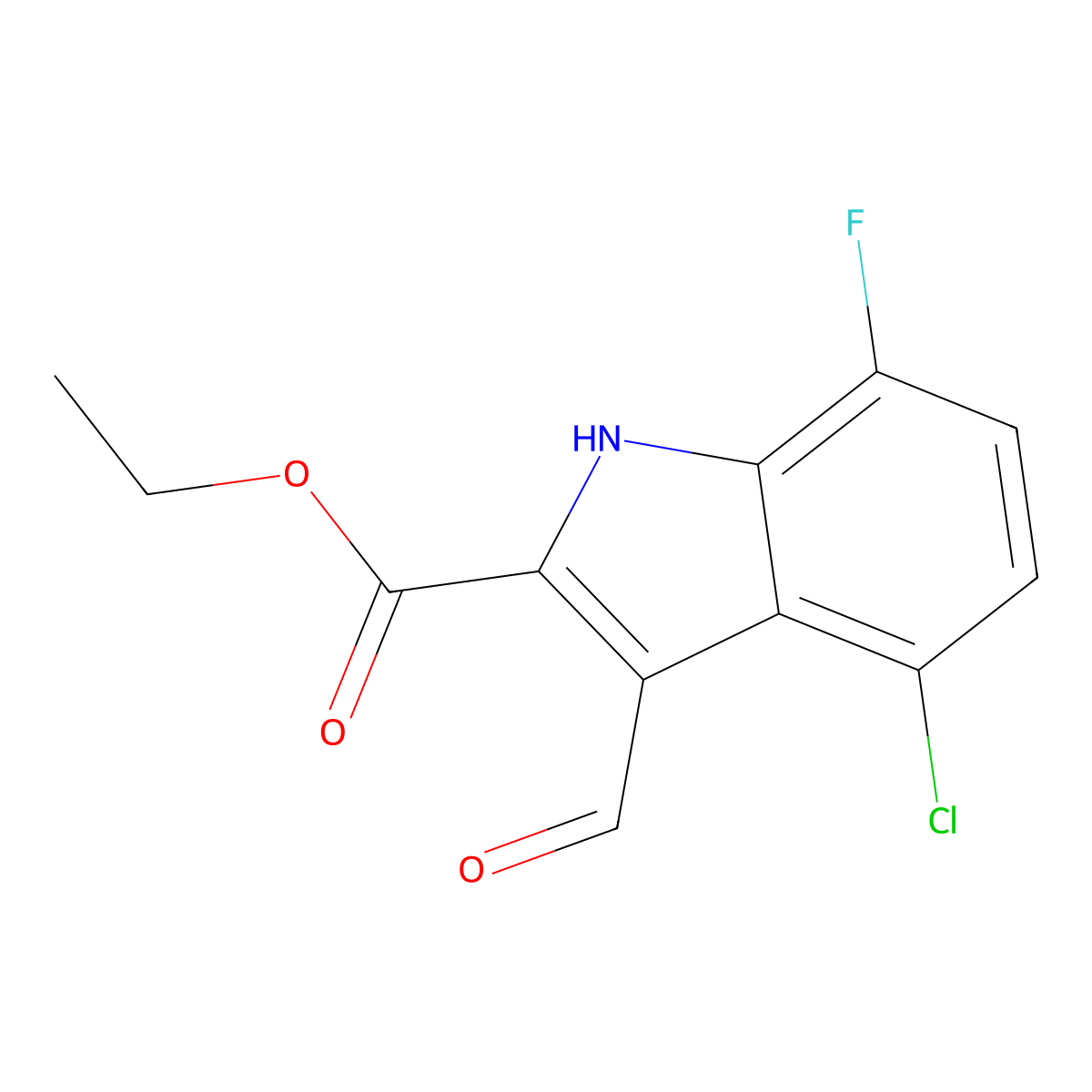 Ethyl 4-chloro-7-fluoro-3-formyl-1H-indole-2-carboxylate molecular structure, CAS 1360899-91-7
