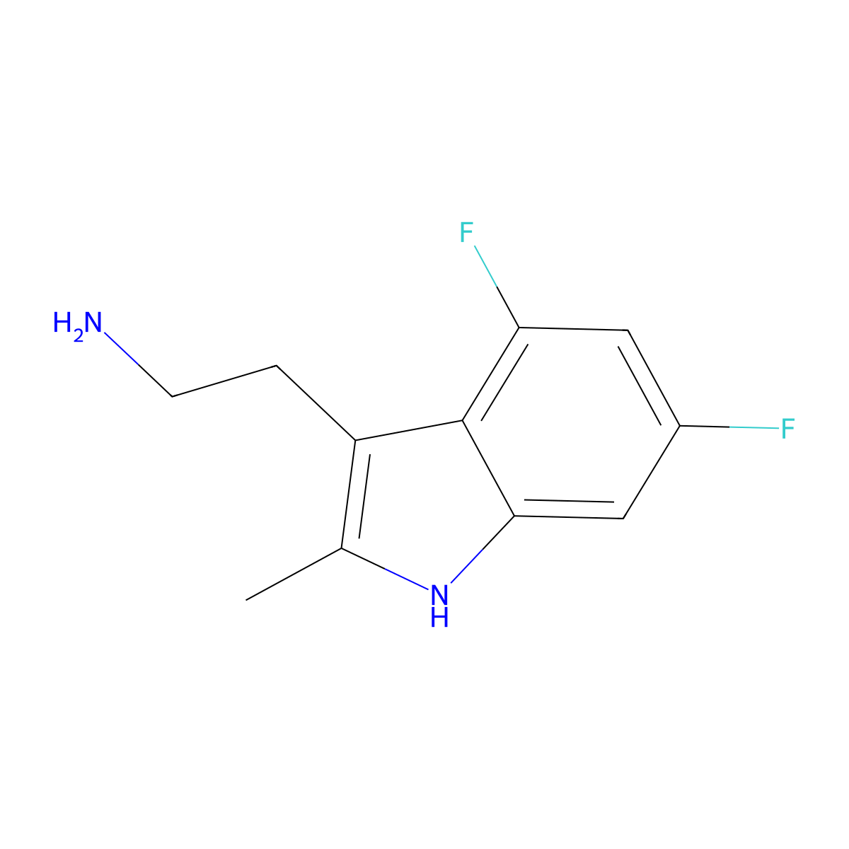 2-(4,6-difluoro-2-methyl-1H-indol-3-yl)ethan-1-amine molecular structure, CAS 1360955-36-7
